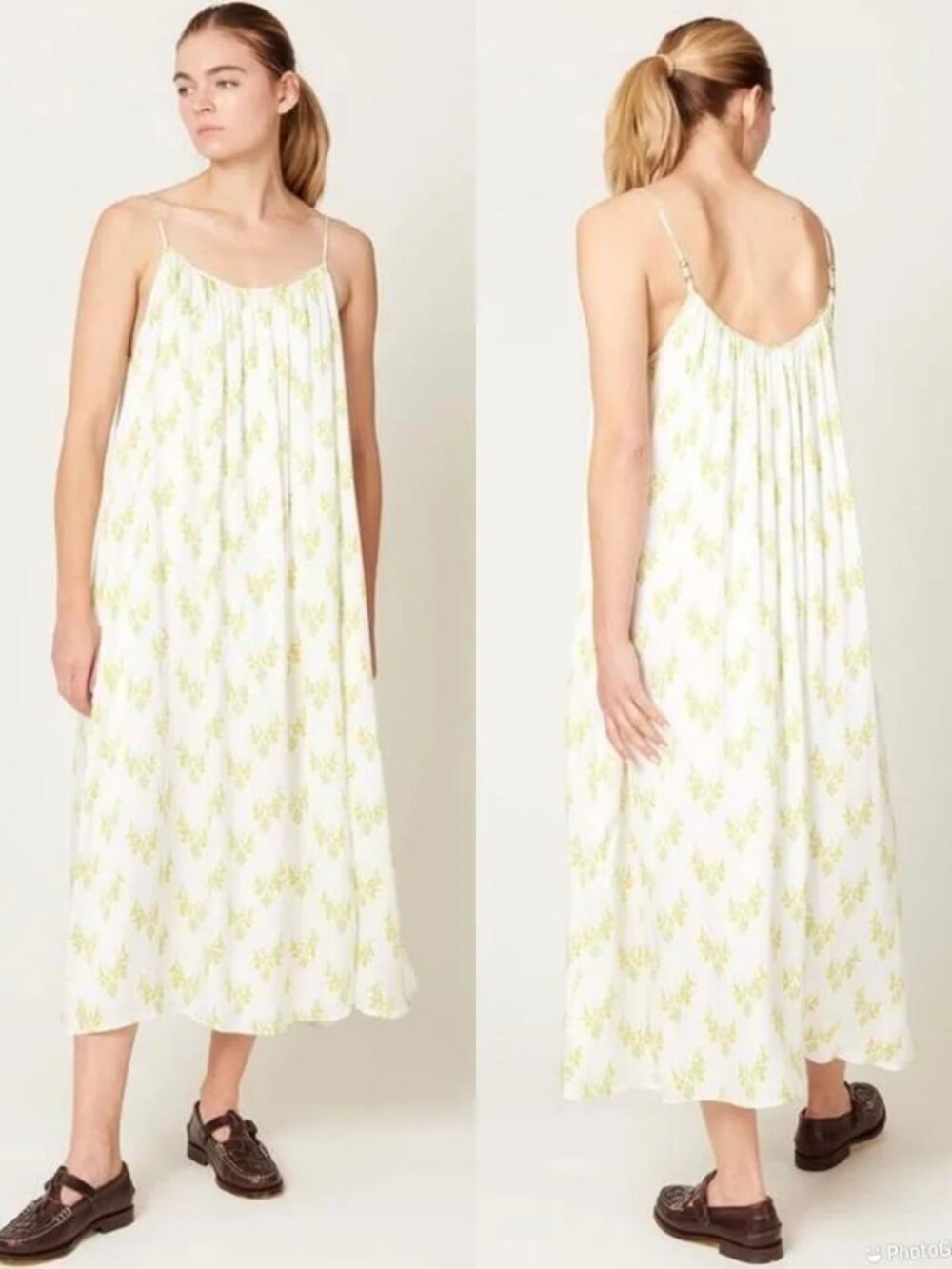 No. 6 Ruby Slip Dress in Lemon Vine White Flowy Spaghetti strap Luxe Sun Midi ML